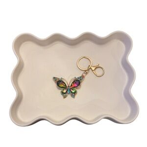 Rainbow Iridescent Butterfly Charm Keychain - Gold